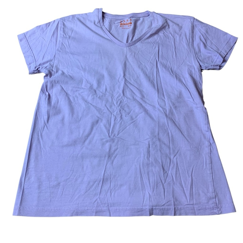 ZARA Basic Pink V-Neck Short Sleeve Tee - Relaxed Fit M - Picture 1 of 7